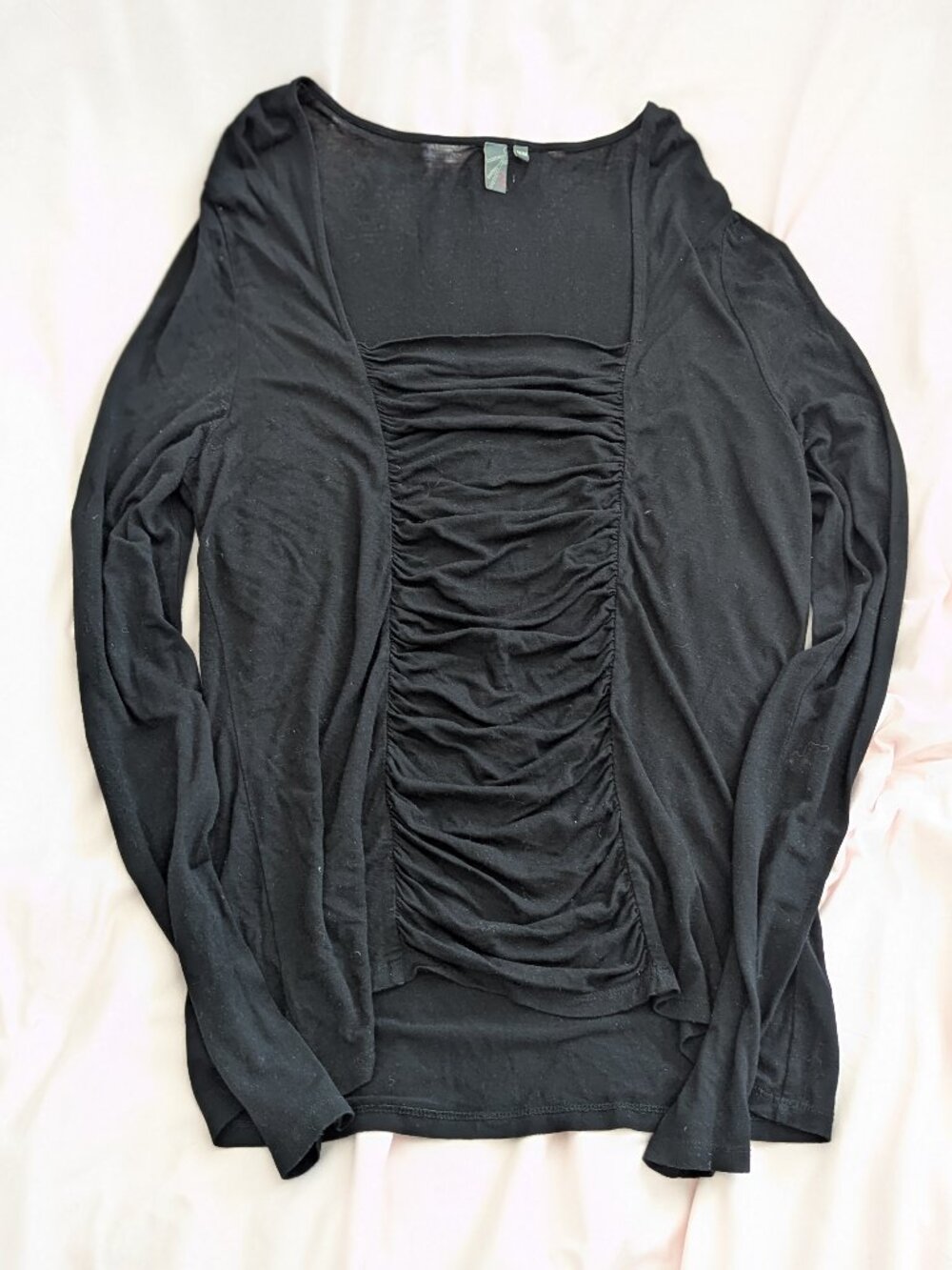 ana Black Ruched Front Long Sleeve Top Size Medium